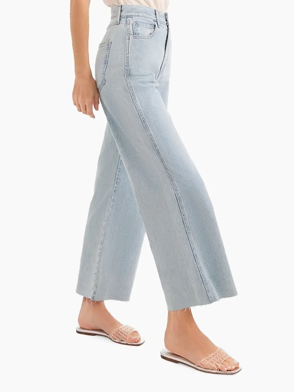 NWT Veronica Beard Taylor High Rise Wide Leg Crop Jeans Pale Stone Blue 30 - Picture 4 of 9